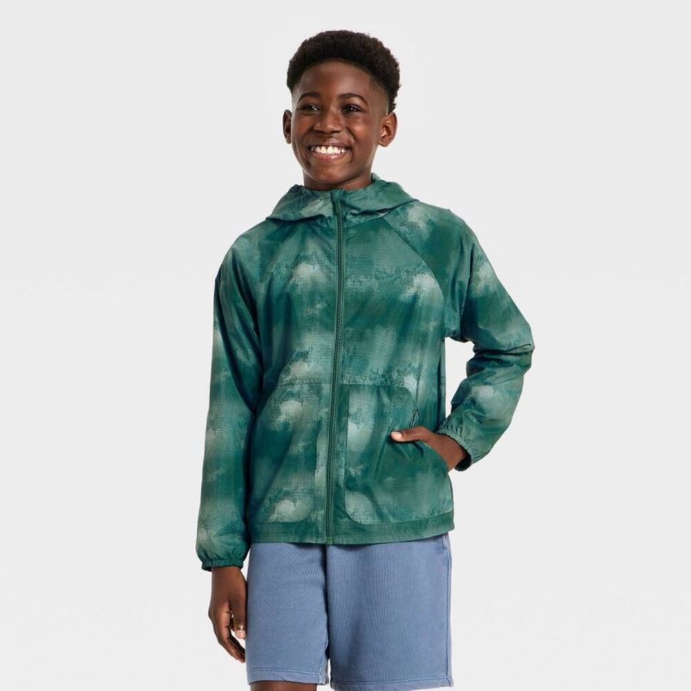 Boys' Windbreaker Rain Coat - All In Motion Teal Blue L